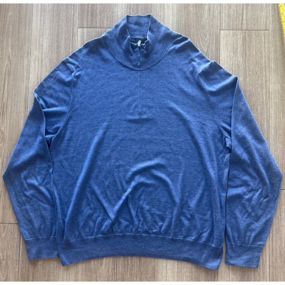 Bloomingdales Mens Store XL Blue Cashmere Cotton Quarter Zip Sweater